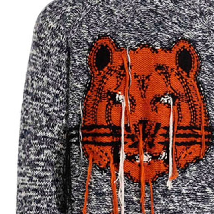 Sizing KENZO 經典虎頭標誌男士灰色寬鬆版圓領毛衣 FB65PU6323TD-93