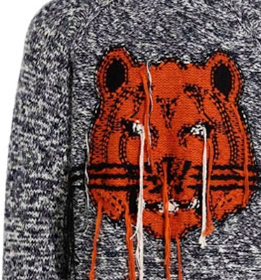 KENZO 經典虎頭標誌男士灰色寬鬆版圓領毛衣 FB65PU6323TD-93 Sizing KENZO 經典虎頭標誌男士灰色寬鬆版圓領毛衣 FB65PU6323TD-93