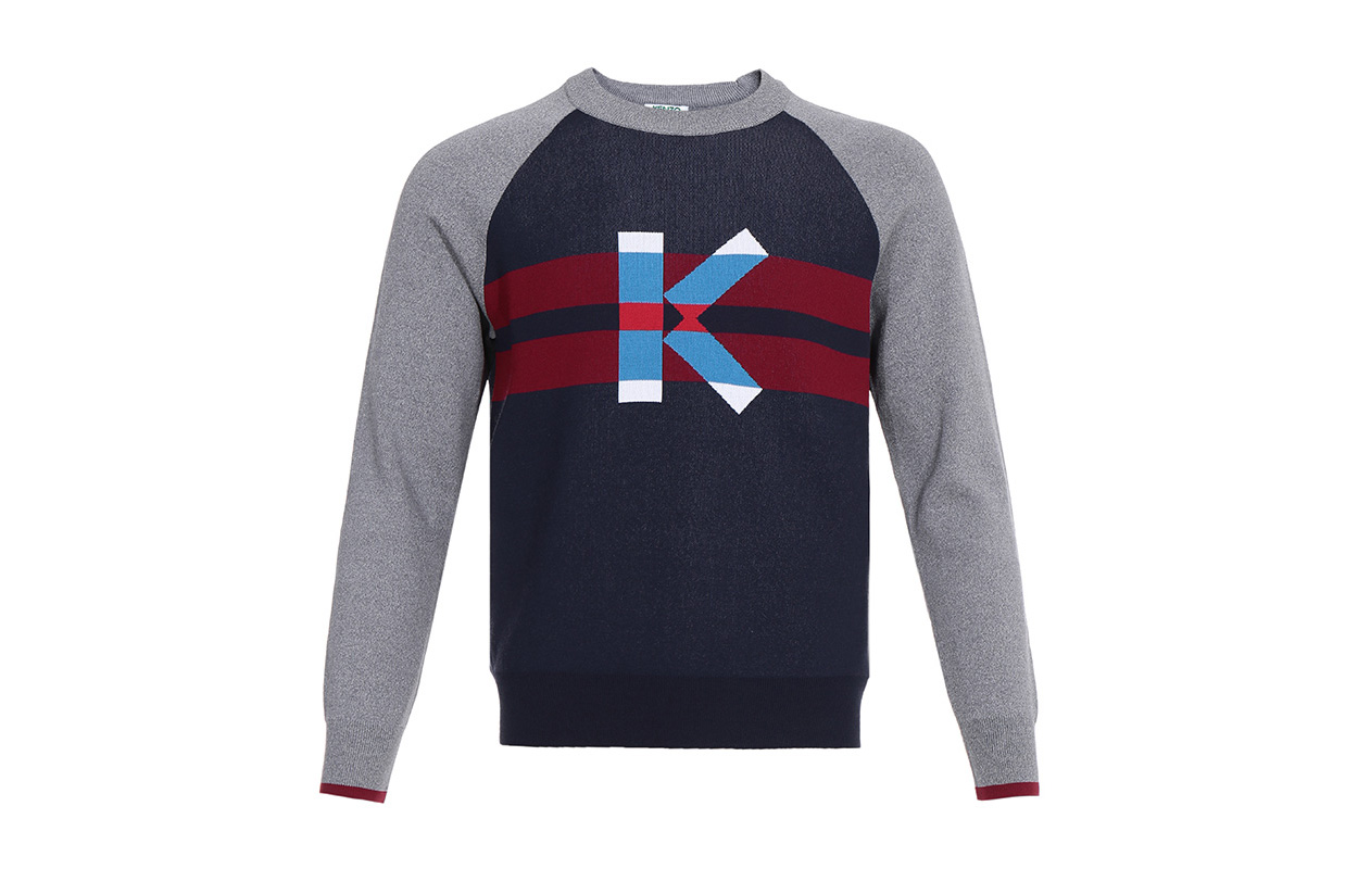 KENZO Colorblock Crewneck Sweater Navy Blue Multicolor F965PU2183LB-76
