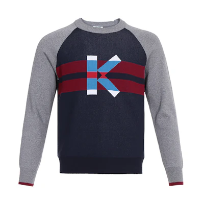 KENZO Colorblock Crewneck Sweater Navy Blue Multicolor F965PU2183LB-76