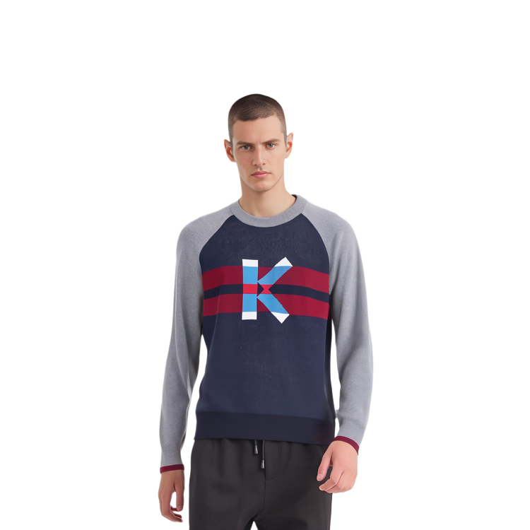 KENZO Colorblock Crewneck Sweater Navy Blue Multicolor F965PU2183LB-76 圖 4