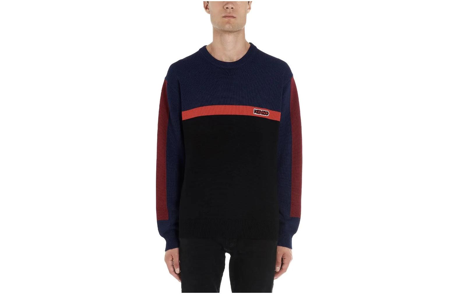 KENZO Colorblock Loose Fit Letter Crewneck Knit Sweater F965PU2253BB-23