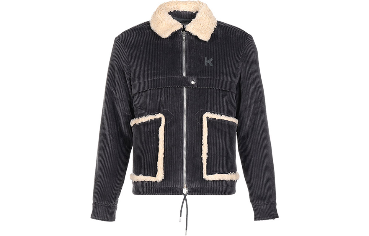 KENZO Cotton Aviator Jacket with Fuzzy Collar - Dark Gray FA65BL1019CV-97