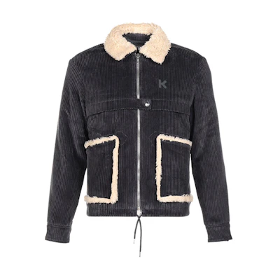 KENZO Cotton Aviator Jacket with Fuzzy Collar - Dark Gray FA65BL1019CV-97