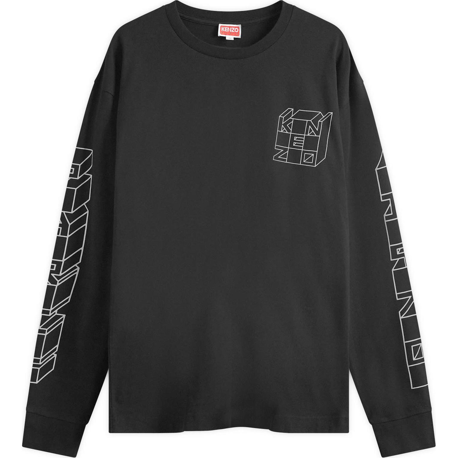 KENZO Crewneck Long Sleeve T-Shirt with Logo Print - Black FE65TS2884SG-99