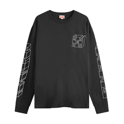 KENZO Crewneck Long Sleeve T-Shirt with Logo Print - Black FE65TS2884SG-99