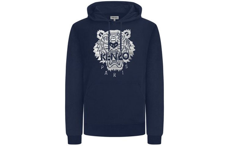 KENZO Deep Blue Hoodie with Tiger Embroidery and Print Design FA65SW3154XF-76