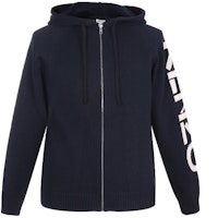 KENZO Deep Blue Zip-Up Knit Hoodie with Drawstring FA55CA2003BA-77 KENZO Deep Blue Zip-Up Knit Hoodie with Drawstring FA55CA2003BA-77