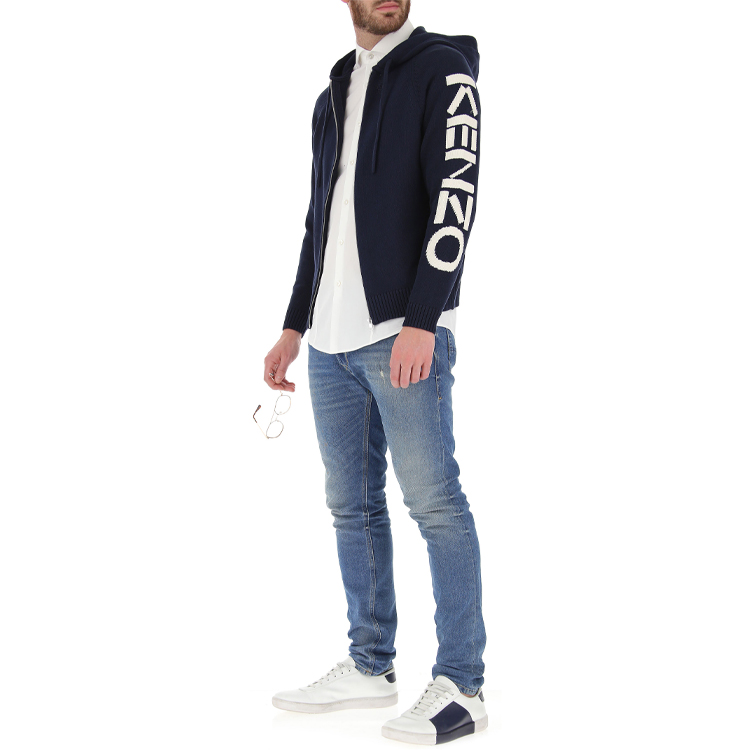Shop KENZO Deep Blue Zip-Up Hoodie dengan Tali Ikat. FA55CA2003BA-77