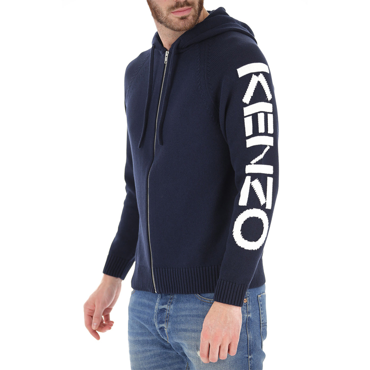 Sizing KENZO Deep Blue Zip-Up Hoodie dengan Tali Ikat. FA55CA2003BA-77