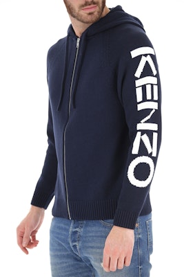 KENZO Deep Blue Zip-Up Hoodie dengan Tali Ikat. FA55CA2003BA-77 Sizing KENZO Deep Blue Zip-Up Hoodie dengan Tali Ikat. FA55CA2003BA-77