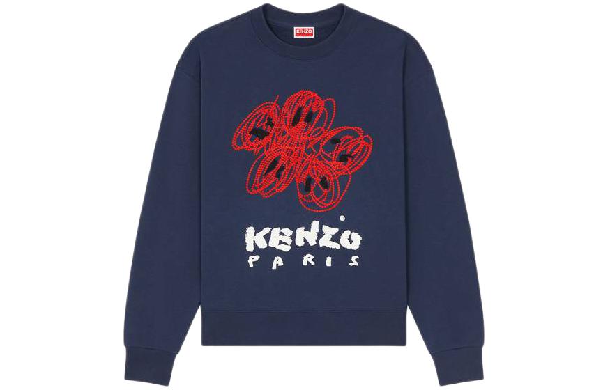 KENZO Drawn Varsity Embroidered Blue Crewneck Sweatshirt Men’s Long Sleeve FE55SW1704MF-77