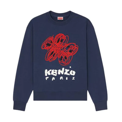 KENZO Drawn Varsity Embroidered Blue Crewneck Sweatshirt Men’s Long Sleeve FE55SW1704MF-77