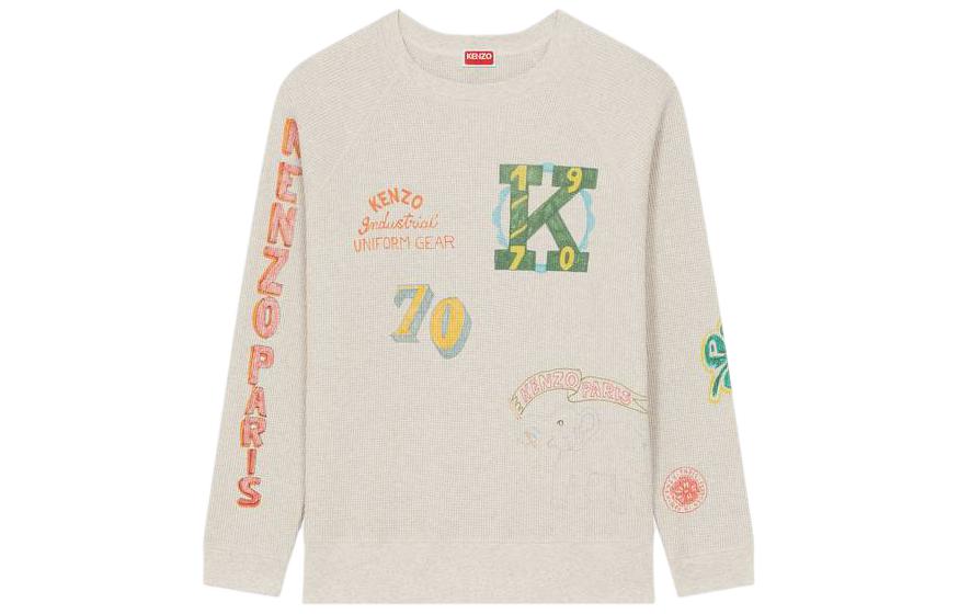 KENZO Drawn Varsity Oversized Sweatshirt Light Grey Crewneck FE55SW0084WB-93