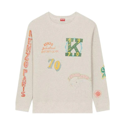 KENZO Drawn Varsity Oversized Sweatshirt Light Grey Crewneck FE55SW0084WB-93
