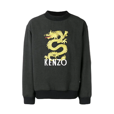 KENZO Embroidered Dragon Crewneck Sweatshirt Charcoal for Men F865SW6011RH-98