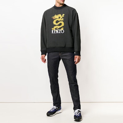 KENZO 刺繡龍圖案連帽衛衣 炭灰色 男裝 F865SW6011RH-98 Lookbook KENZO 刺繡龍圖案連帽衛衣 炭灰色 男裝 F865SW6011RH-98