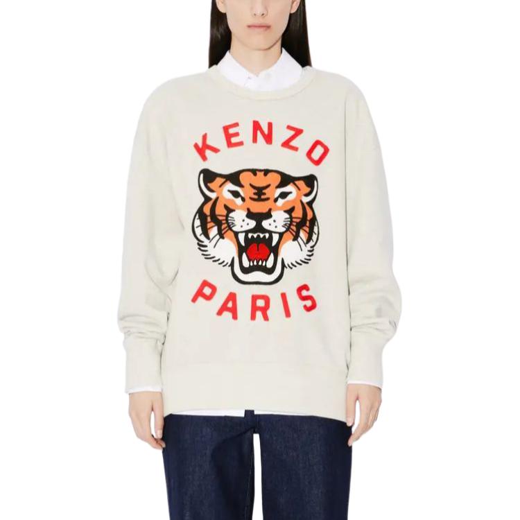 Cheap KENZO 刺繡無性別寬鬆版灰色長袖圓領衫 FE58SW0104MF-93