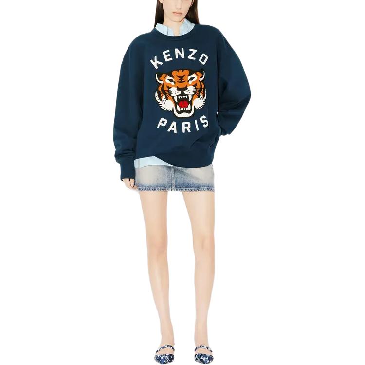 Shop KENZO Sudadera Unisex Azul Oversized Bordada - Diseño Animal Print y Logo FE58SW0104MF-77