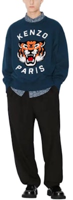 KENZO Sudadera Unisex Azul Oversized Bordada - Diseño Animal Print y Logo FE58SW0104MF-77 Sizing KENZO Sudadera Unisex Azul Oversized Bordada - Diseño Animal Print y Logo FE58SW0104MF-77