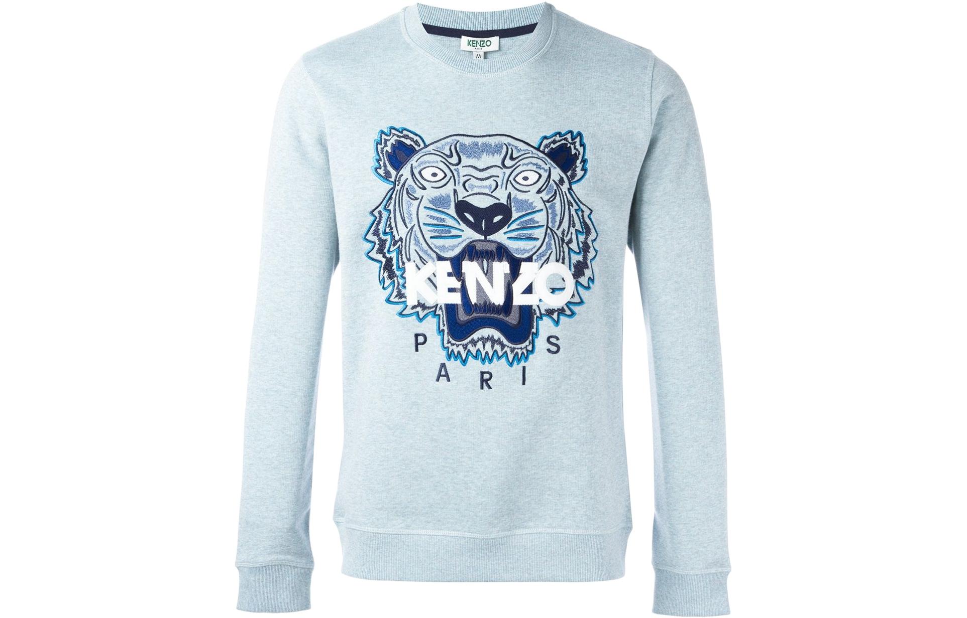 KENZO Embroidered Tiger Cotton Sweatshirt Light Blue Long Sleeve Crewneck F665SW0014XQ-60