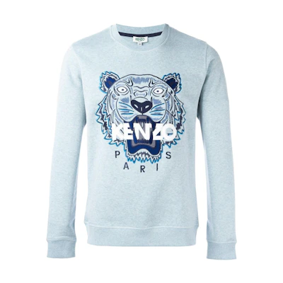 KENZO Embroidered Tiger Cotton Sweatshirt Light Blue Long Sleeve Crewneck F665SW0014XQ-60