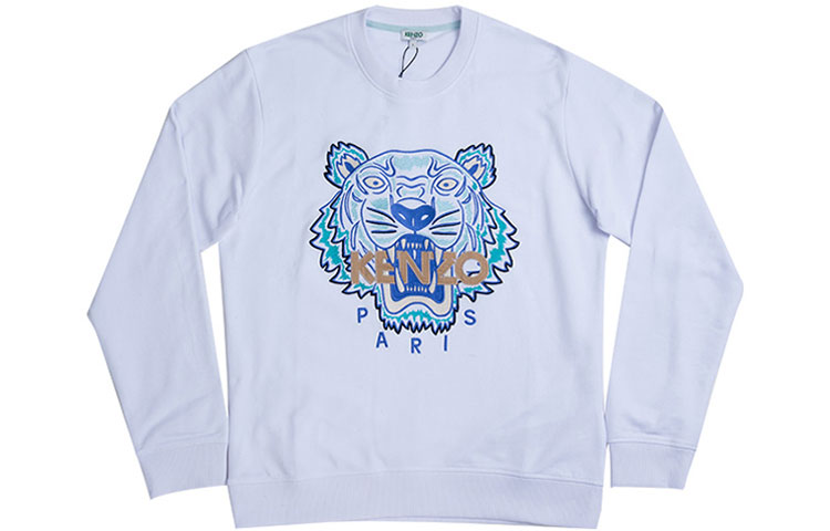 KENZO Embroidered Tiger Crest Crewneck Sweatshirt White - FA55SW1344U9JW-1