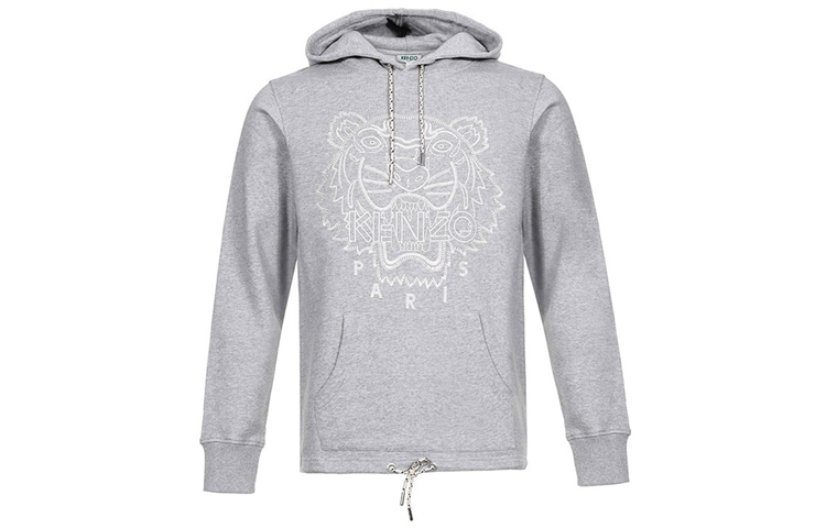 KENZO Embroidered Tiger Hoodie Pearl Gray Cotton Sweatshirt F96-5SW443-4X5-94