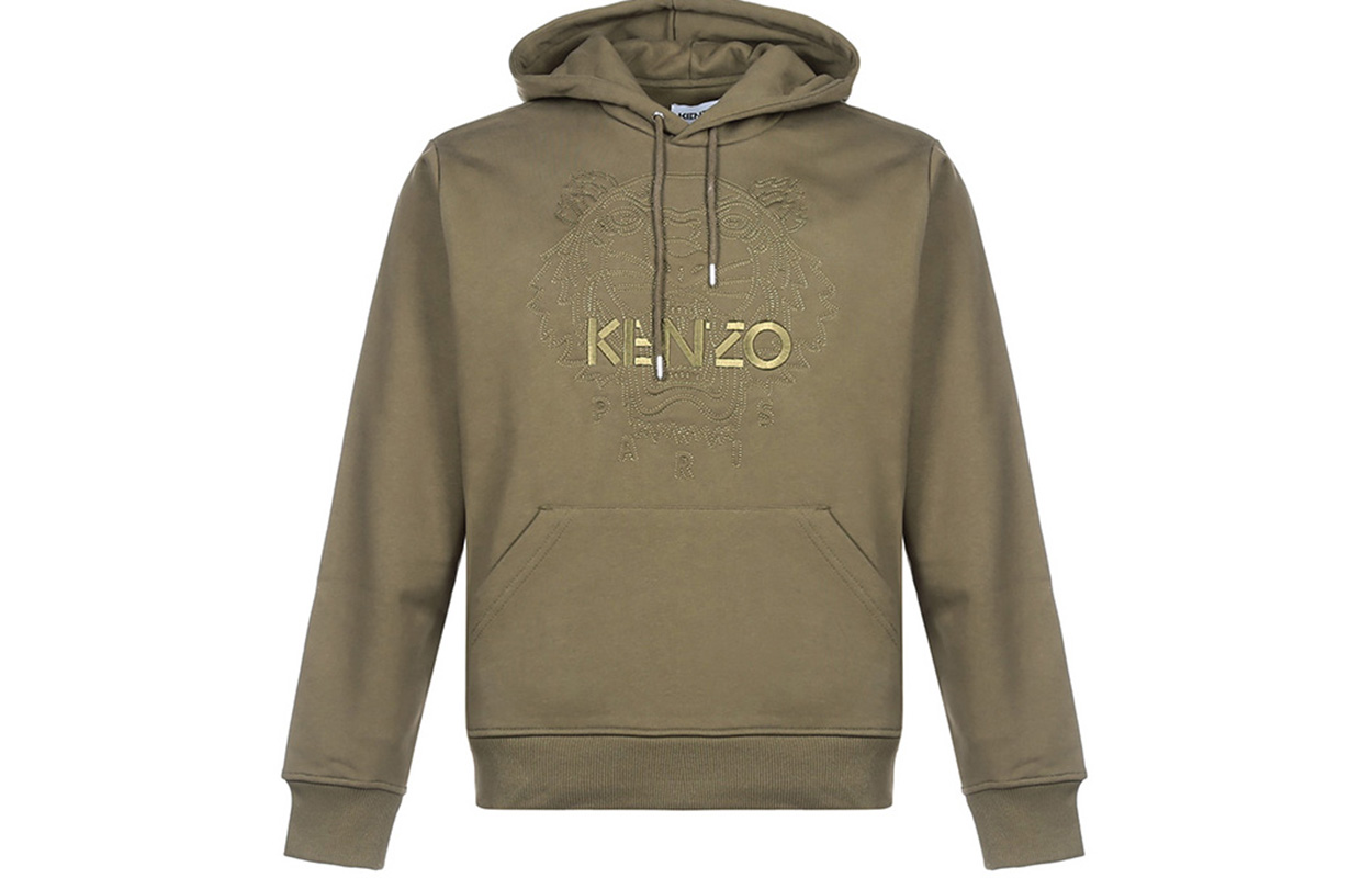 KENZO Embroidered Tiger Logo Hoodie Men’s Sweatshirt Army Green FA65SW3134XI-50