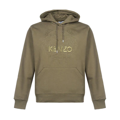 KENZO Embroidered Tiger Logo Hoodie Men’s Sweatshirt Army Green FA65SW3134XI-50