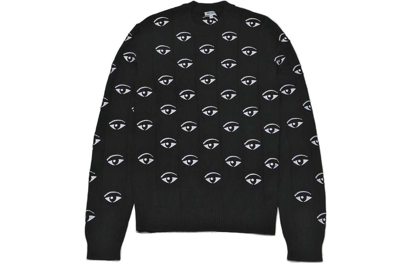 KENZO Eye Embroidered Crewneck Sweater Black  Long Sleeve Pullover F955PU2433XH-99