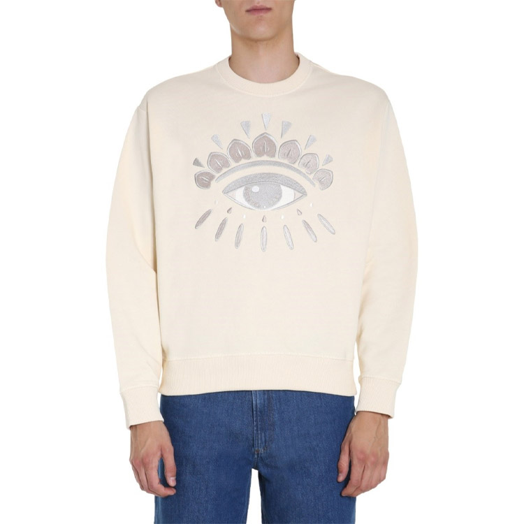 Shop KENZO Eye Embroidered Sweatshirt Beige Long Sleeve Pullover FA65SW1144XC-03