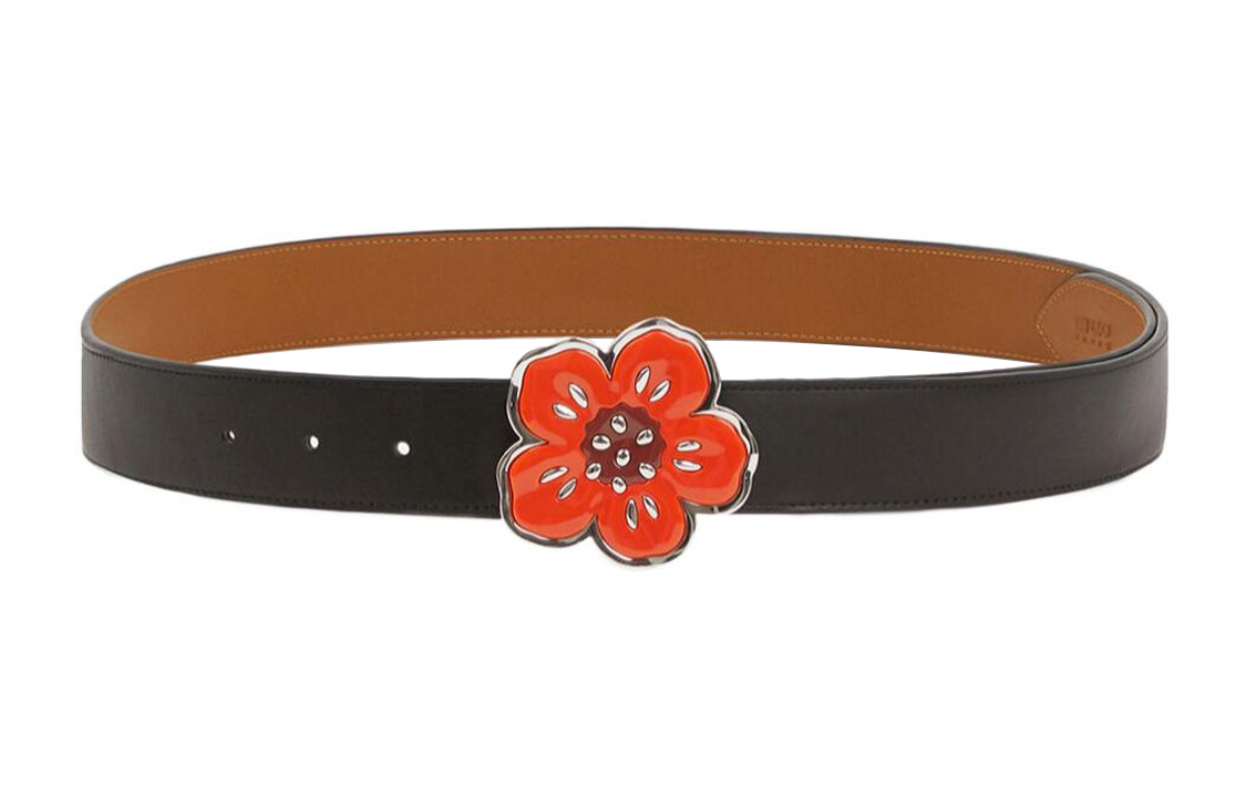 KENZO Floral Buckle Leather Belt  Black/Brown 4cm Wide FD55CE006L25-99