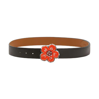KENZO Floral Buckle Leather Belt Black/Brown 4cm Wide FD55CE006L25-99