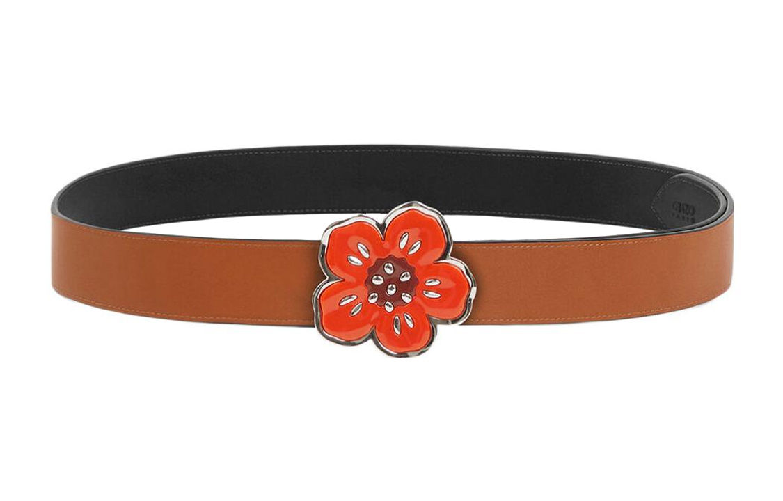 Lookbook KENZO 花卉釦皮革腰帶 黑色/棕色 4公分寬 FD55CE006L25-99