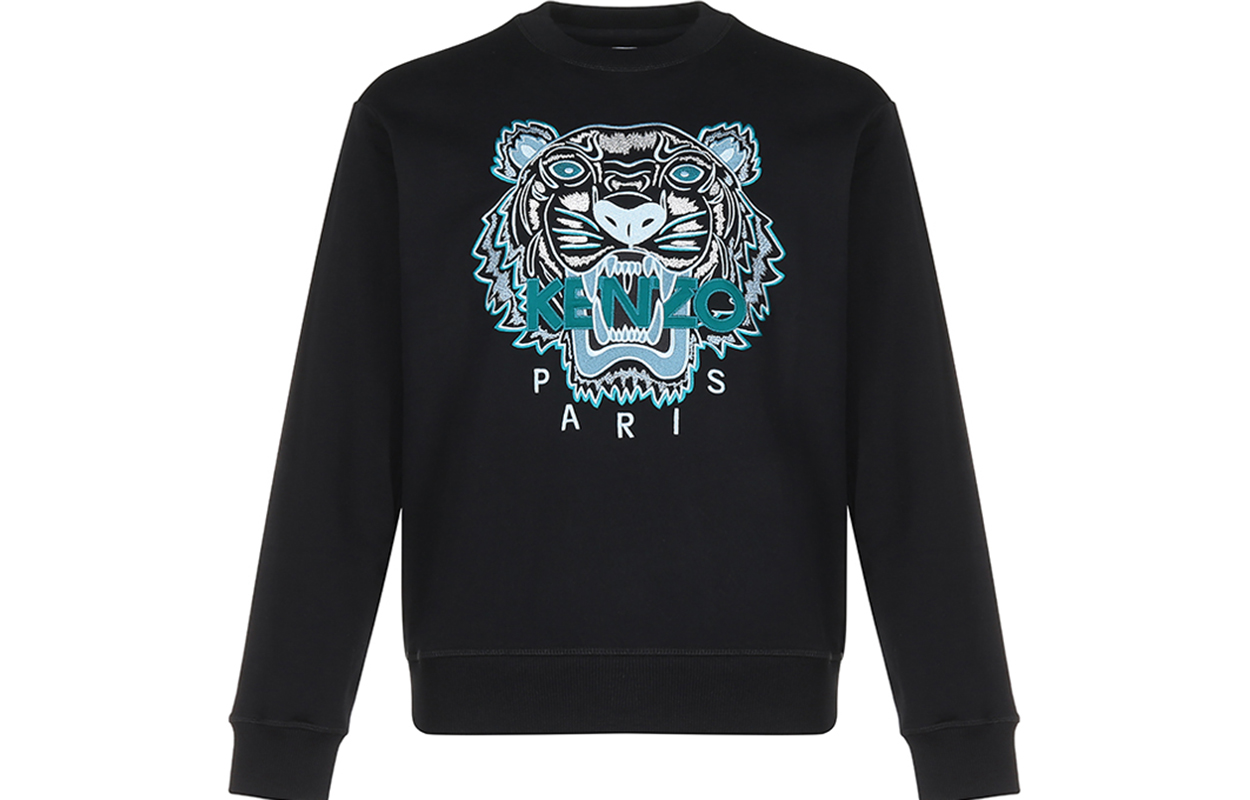 KENZO FW20 Black Cotton Crewneck Tiger Embroidered Sweatshirt FA65SW1104XA-99