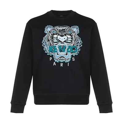 KENZO FW20 Black Cotton Crewneck Tiger Embroidered Sweatshirt FA65SW1104XA-99