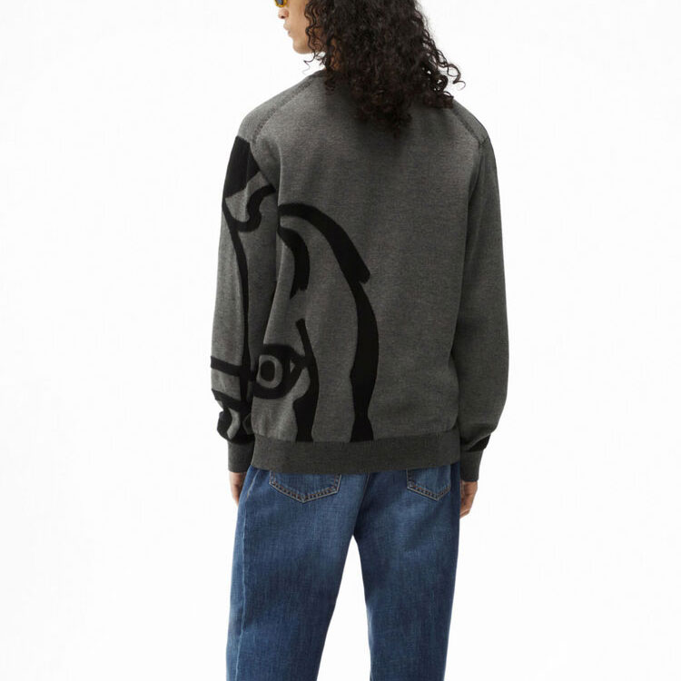 Shop KENZO FW21 抽象圖案針織毛衣 男士 - 煤黑色 FB55PU5863TC-98