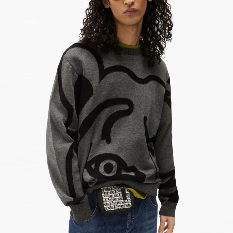 Purchase KENZO FW21 抽象圖案針織毛衣 男士 - 煤黑色 FB55PU5863TC-98