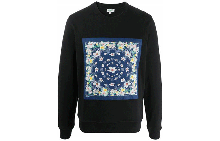 KENZO FW21 Bandana Print Pullover Sweatshirt Black Mens FA55SW1294U3-99