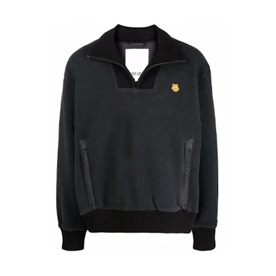KENZO FW21 Black Half-Zip Logo Embroidered Long Sleeve Sweatshirt FB65SW5254MP-99