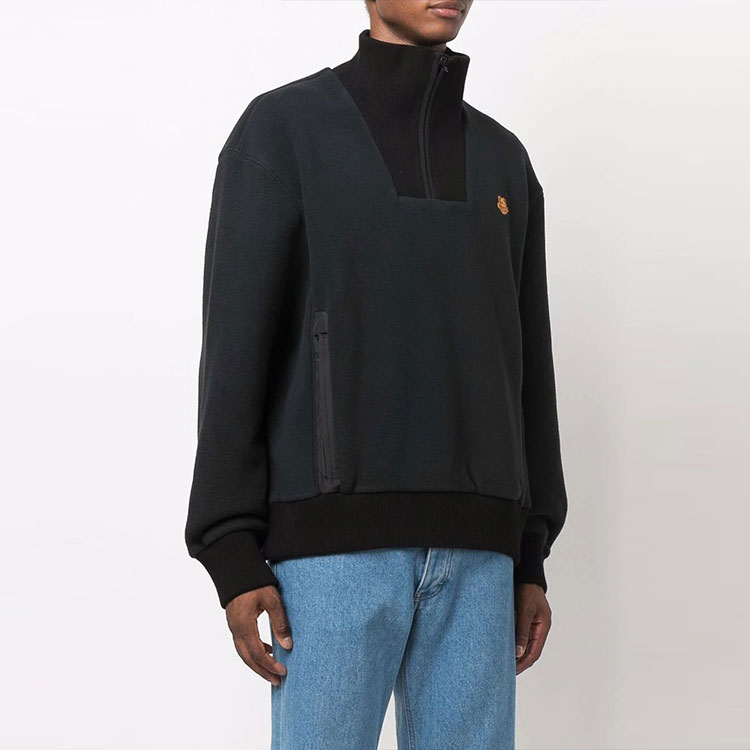 Shop 겐조 FW21 블랙 로고 자수 하프집업 긴팔 스웨트셔츠 FB65SW5254MP-99