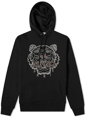 KENZO FW21 Black Hoodie with Logo and Tiger Embroidery. FB65SW3344XF-99 Buy KENZO FW21 Black Hoodie with Logo and Tiger Embroidery. FB65SW3344XF-99