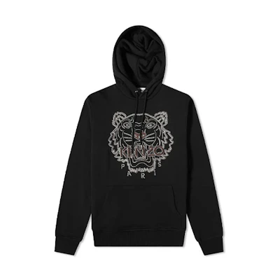 KENZO FW21 Black Hoodie with Logo and Tiger Embroidery. FB65SW3344XF-99