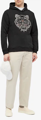 KENZO FW21 Black Hoodie with Logo and Tiger Embroidery. FB65SW3344XF-99 Details for KENZO FW21 Black Hoodie with Logo and Tiger Embroidery. FB65SW3344XF-99