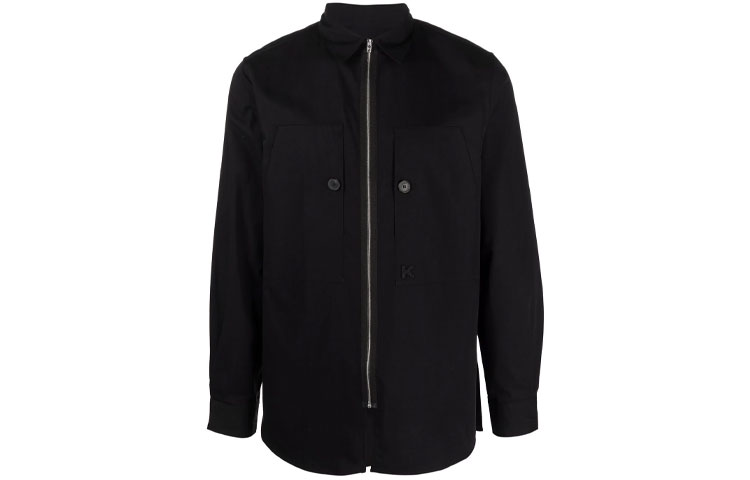 KENZO FW21 Black Solid Color Zip-Up Long Sleeve Shirt FB65CH4701LH-99
