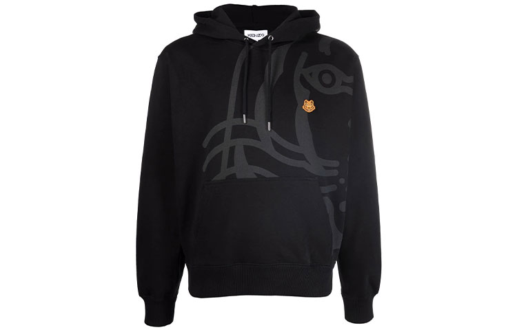 KENZO FW21 Black Sweatshirt with Tiger Head Embroidered Logo. FB65SW3054MO-99