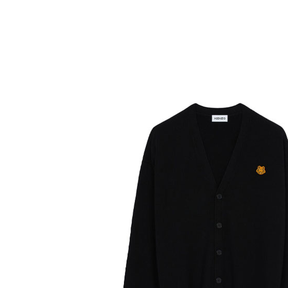 Details for KENZO FW21 Black Wool Cardigan with Tiger Head Stamp Design for Men. FB65CA6353TA-99