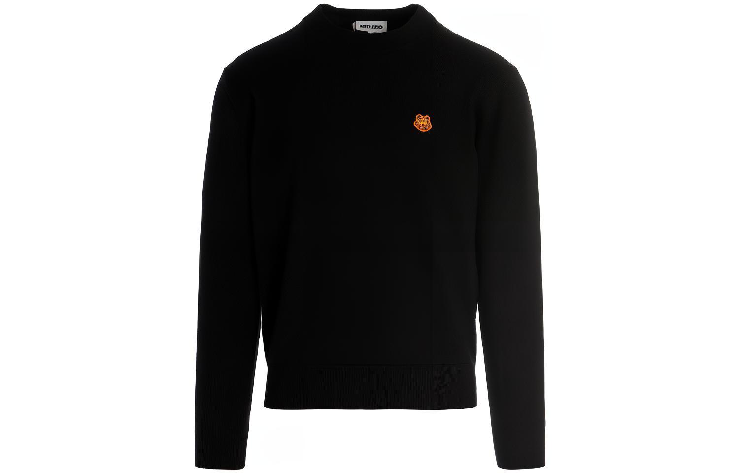 KENZO FW21 Black Wool Pullover Sweater with Chest Logo. FB65PU6423TA-99