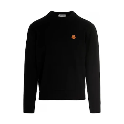 KENZO FW21 Black Wool Pullover Sweater with Chest Logo. FB65PU6423TA-99